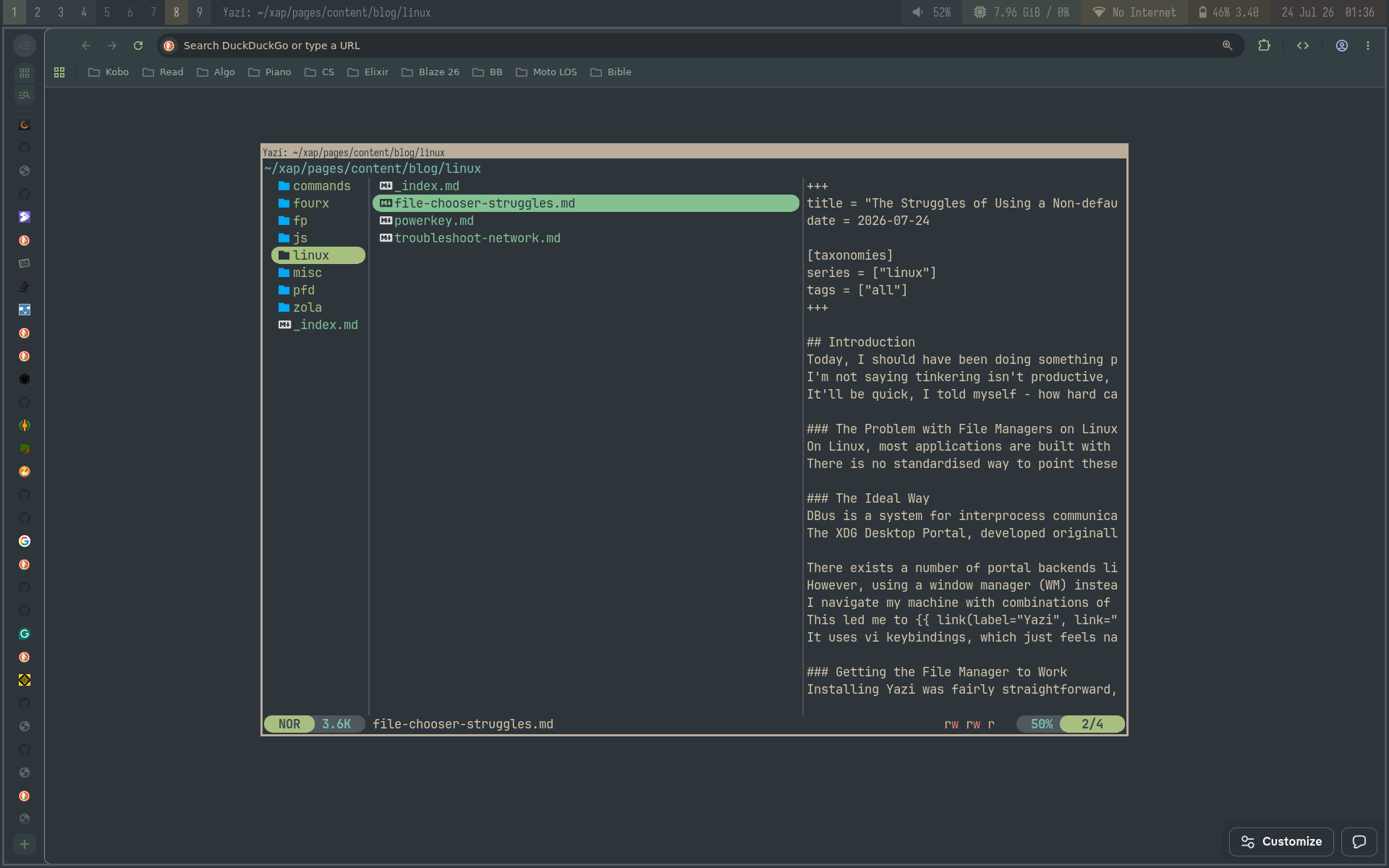 Yazi opened from Chromium